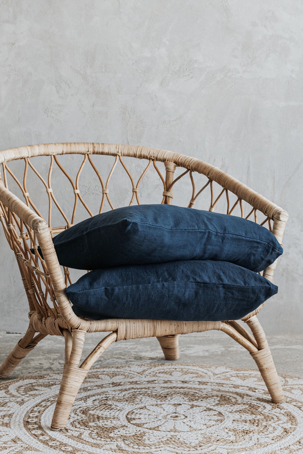 Hypoallergenic Natural Linen Basic Pillowcases Set Dark Blue 2881