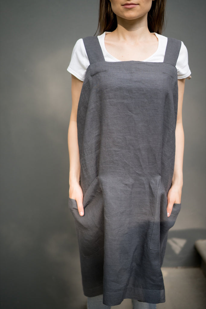 Heavy Linen Criss-cross Apron more Colours / Pinafore/ No-ties  Apron/japanese Apron Short 