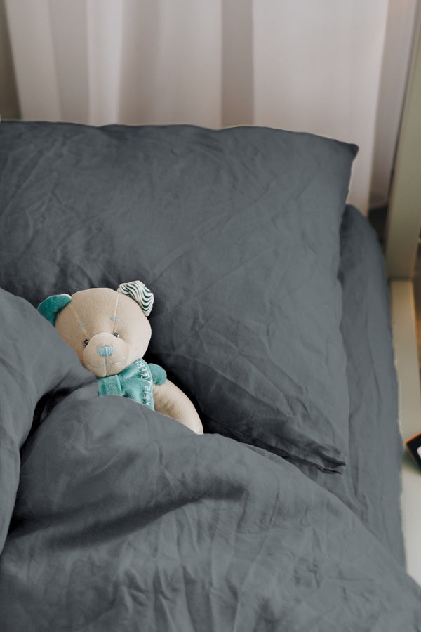 Kids Linen Pillowcase Duvet Cover Basic Kids Duvet Cover Basic Kids Pillowcase Dark Grey