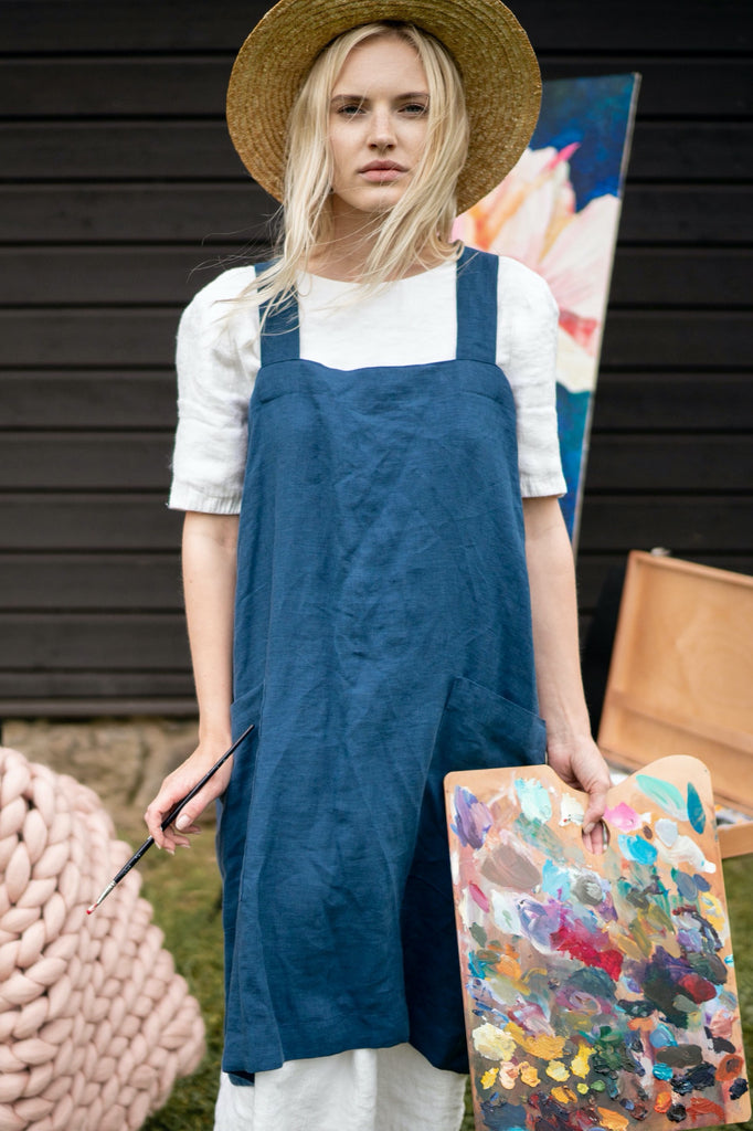 Heavy Linen Criss-cross Apron more Colours / Pinafore/ No-ties  Apron/japanese Apron Short 