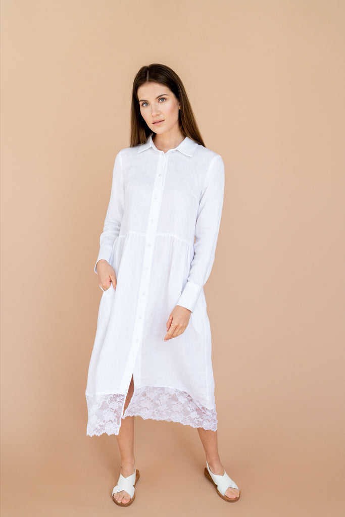 Linen Dress Linen Shirt Dress Maternity Dress Oversized Dress Aurora Pure White