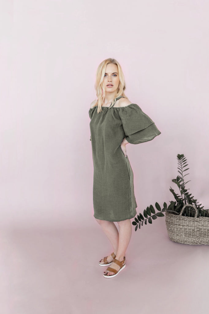 Linen Dress Ruffle Dress Cocktail Dress Summer Dress Christina Green