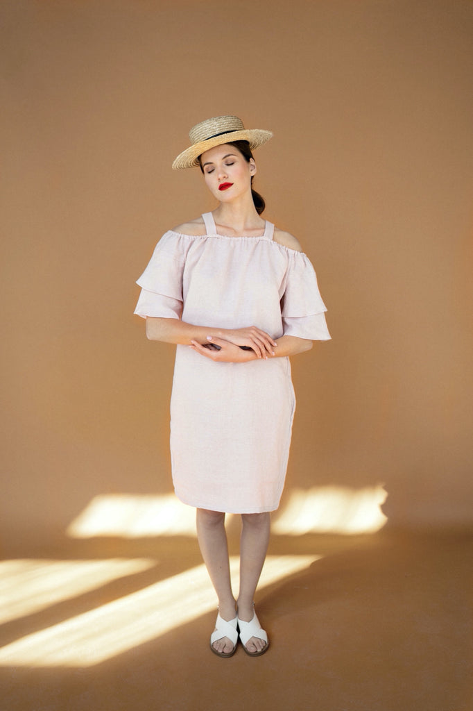 Linen Dress Ruffle Dress Sleevless Dress Christina Pink