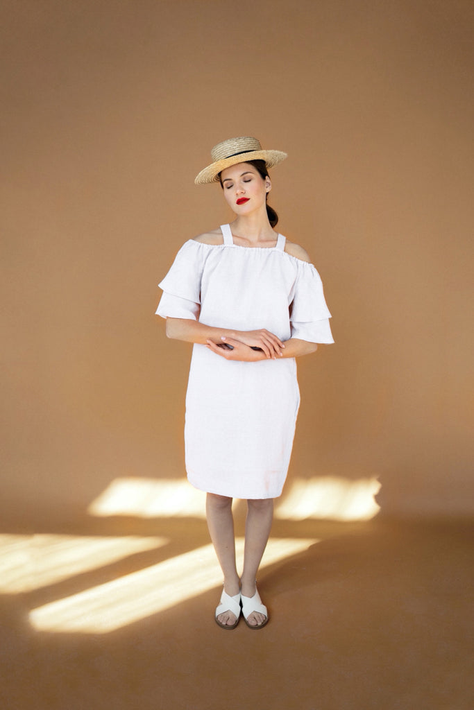 Linen Dress Ruffle Dress Sleevless Dress Christina Pure White