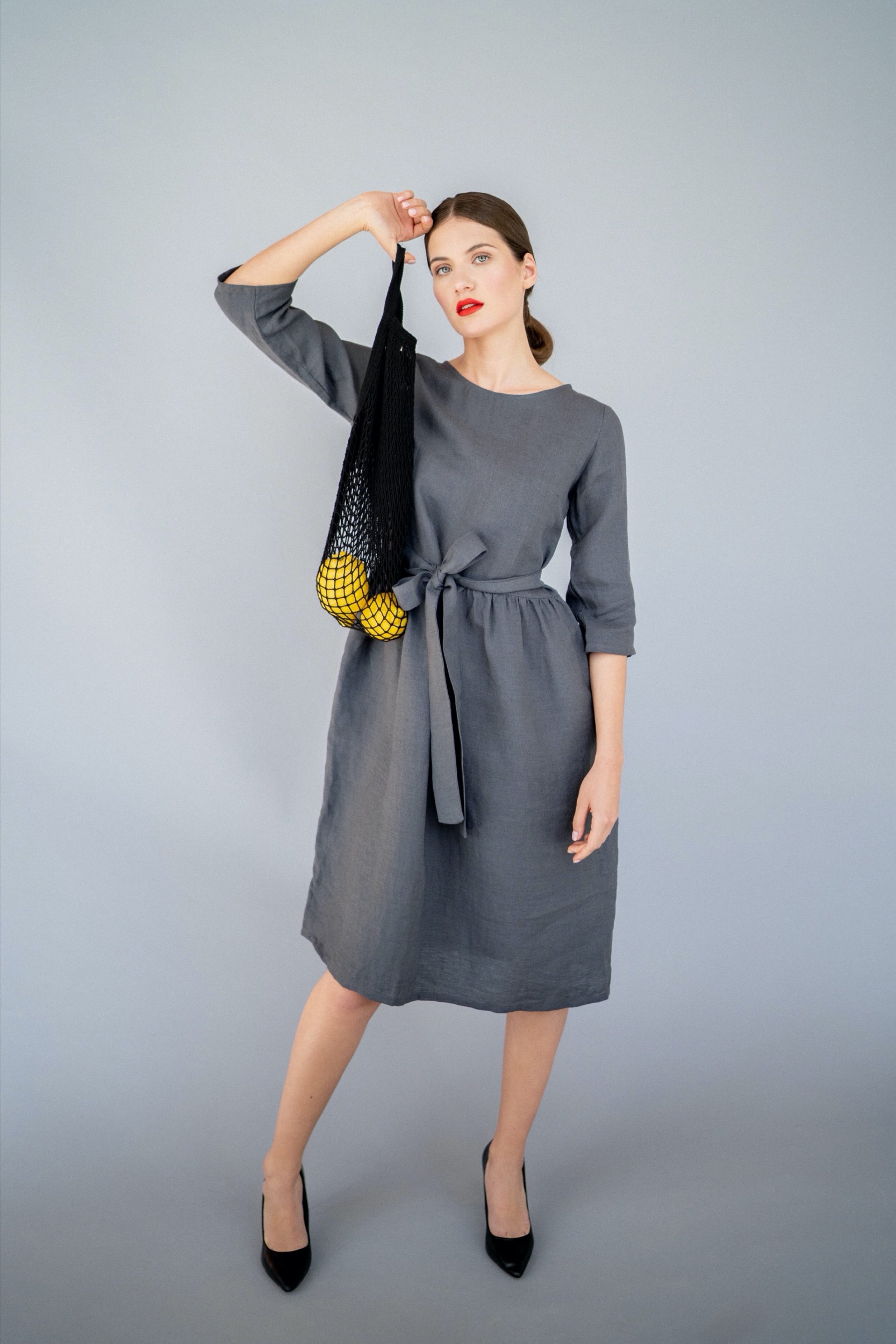 Gray Linen Dress with Belt | Back 2 Linen – Back2Linen