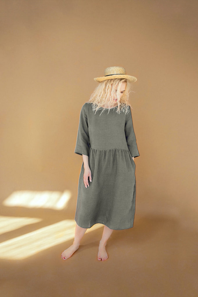 Pink Linen Dress with Belt | Back 2 Linen Back2Linen Pink Linen Dress with Belt | Back 2 Linen Back2Linen