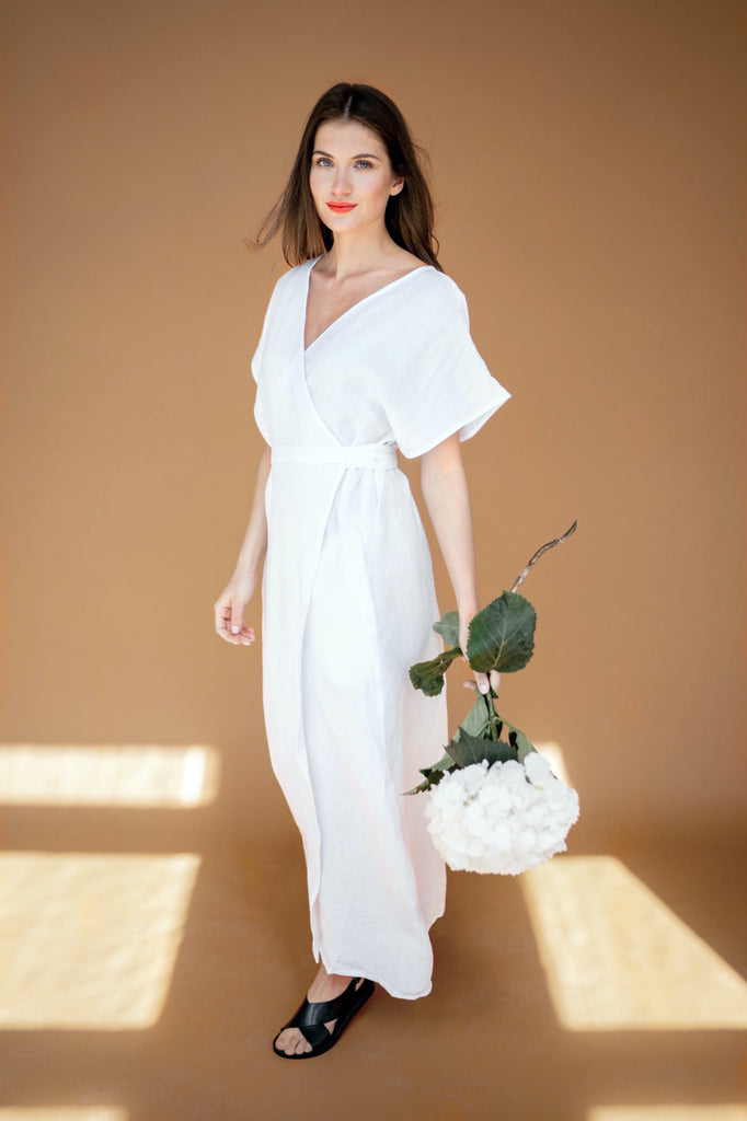 Linen Dress Wrap Dress Plus Size Dress Long Dress Evelyn Pure White