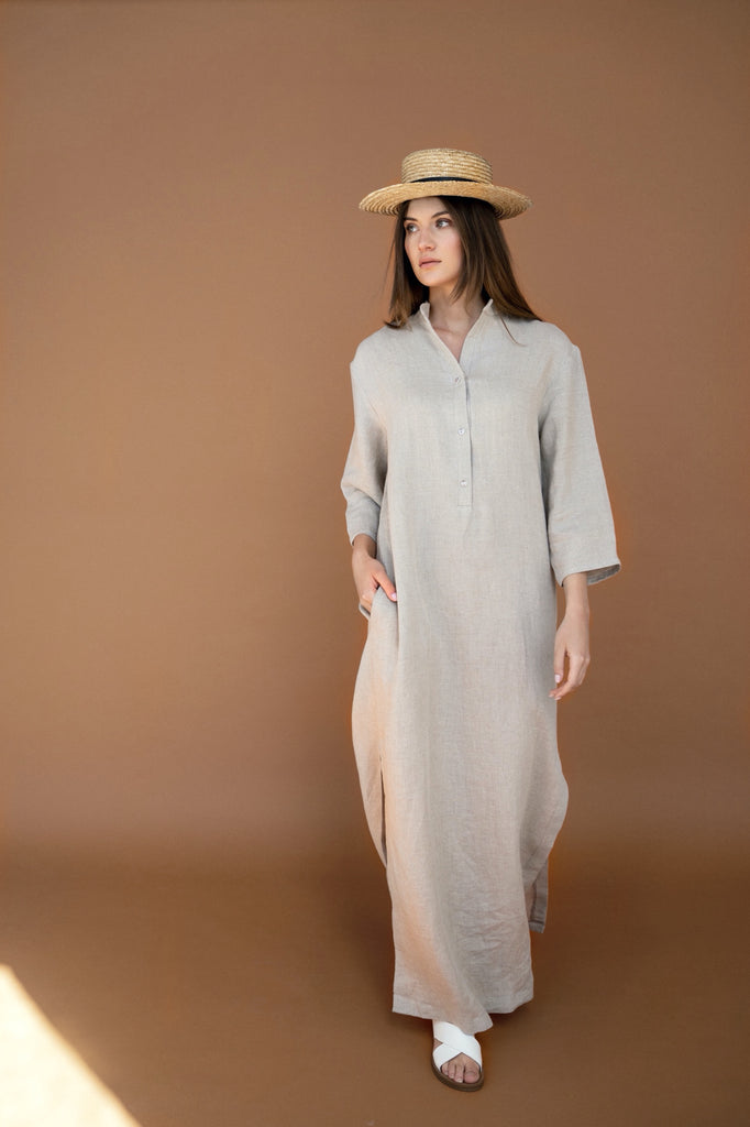 Natural Linen Kaftan Dress | Back 2 Linen Back2Linen Natural Linen Kaftan Dress | Back 2 Linen Back2Linen
