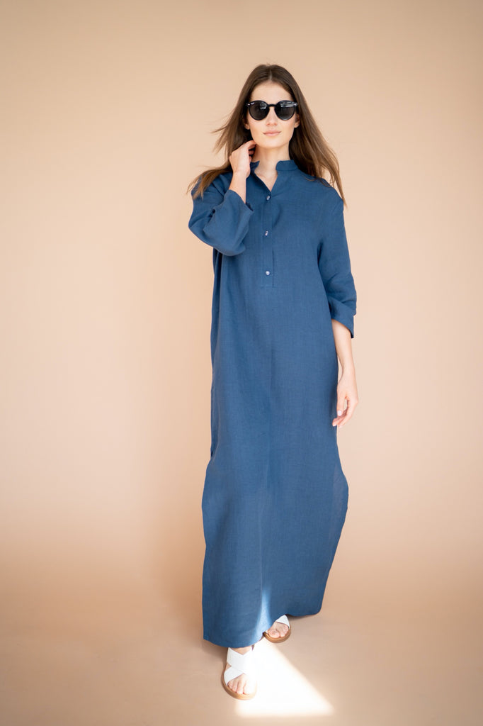 Blue Linen Maxi Dress Kaftan | Back 2 Linen Back2Linen Blue Linen Maxi Dress Kaftan | Back 2 Linen Back2Linen