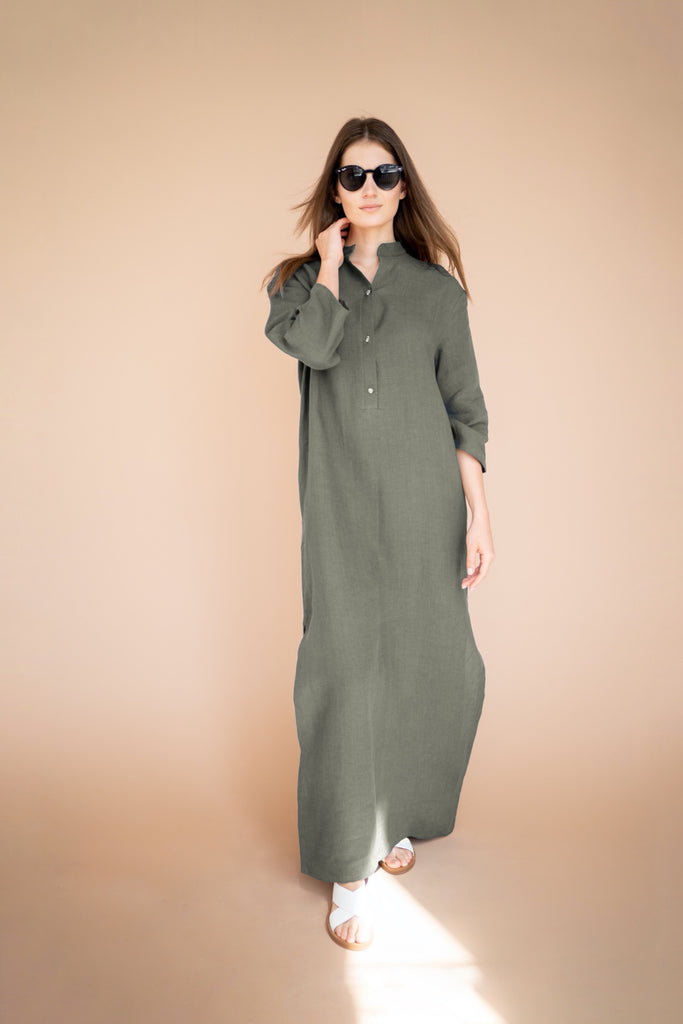 Blue Linen Maxi Dress Kaftan | Back 2 Linen Back2Linen Blue Linen Maxi Dress Kaftan | Back 2 Linen Back2Linen