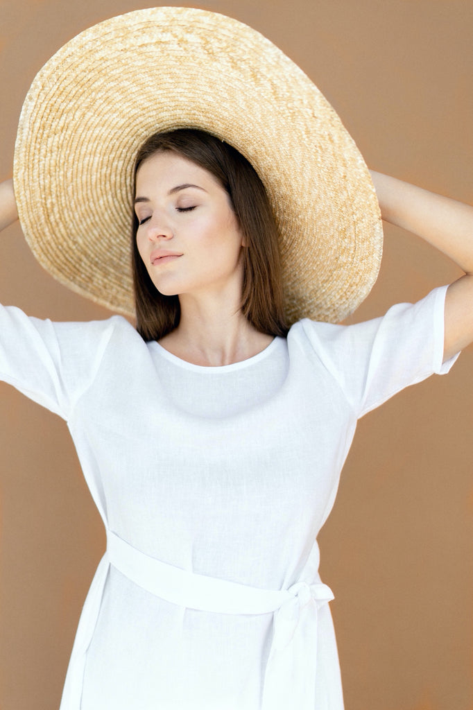 White Linen Maxi Dress with Belt | Back 2 Linen  Back2Linen