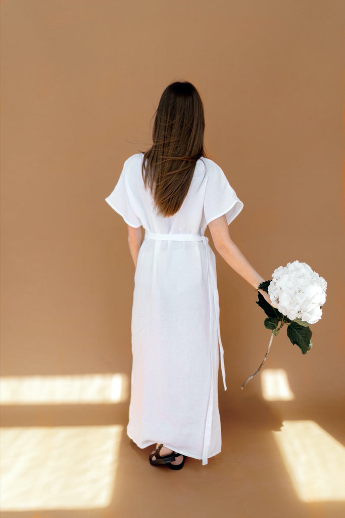 plus size white linen maxi dress Final Sale Plus Size Self Tie Strap Light Weight Linen Blend Dress in Off White