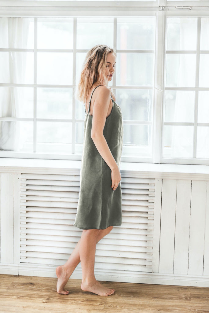 Linen Nightdress Strap Dress Organic Dress Night Dress Green