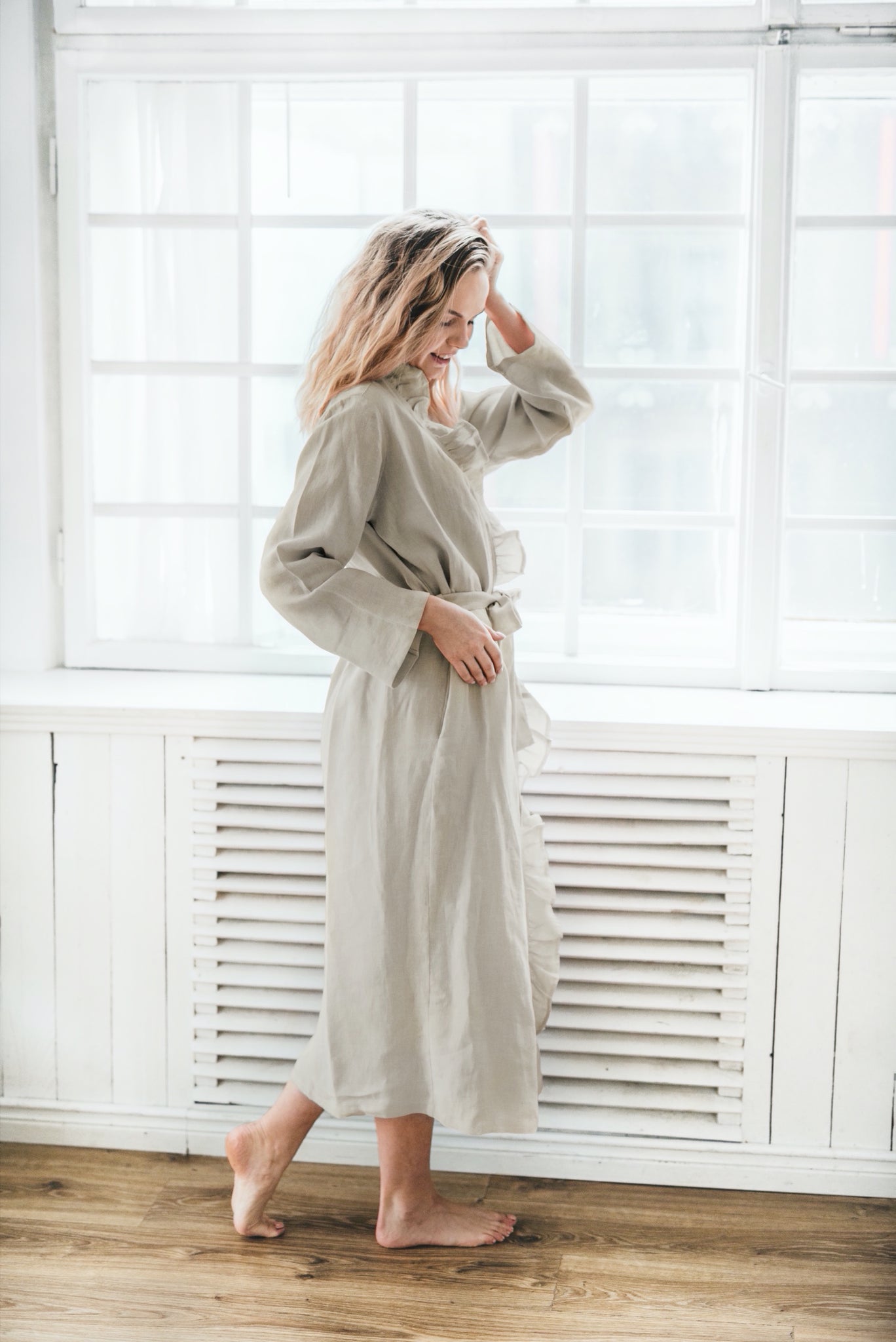 Ruffled Natural Robe from 100% Linen | Back 2 Linen – Back2Linen