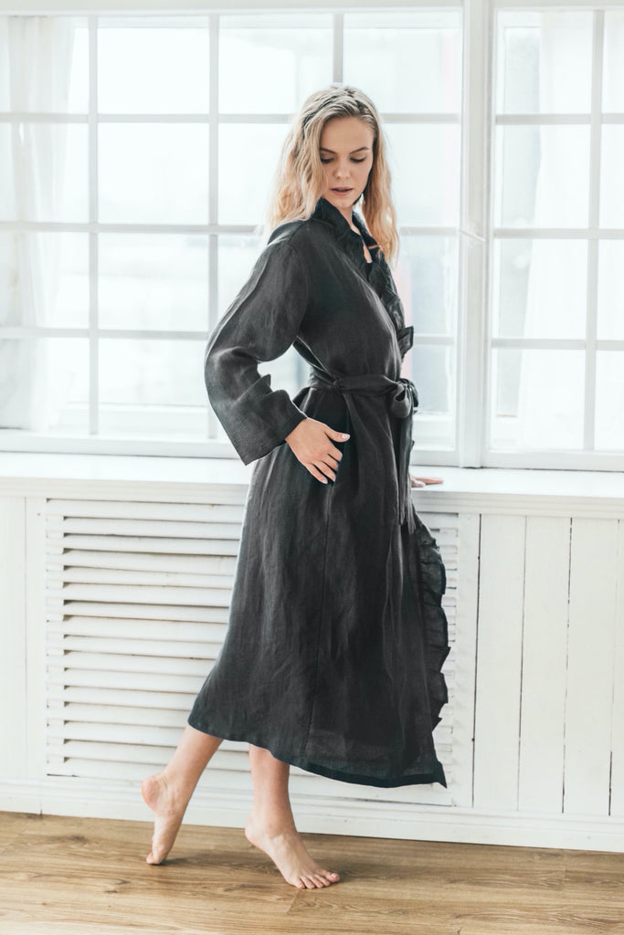 THE HOODED DRESSING GOWN in BLACK ORGANIC GAUZE – Lisa Marie Fernandez