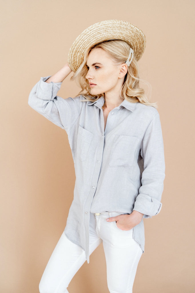 Linen Shirt Button Up Shirt Linen Button Shirt Oversized Shirt Adrienne Light Grey