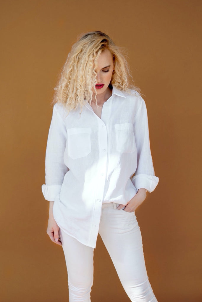 Linen Shirt Button Up Shirt Soft Linen Button Shirt Oversized Shirt Adrienne Pure White