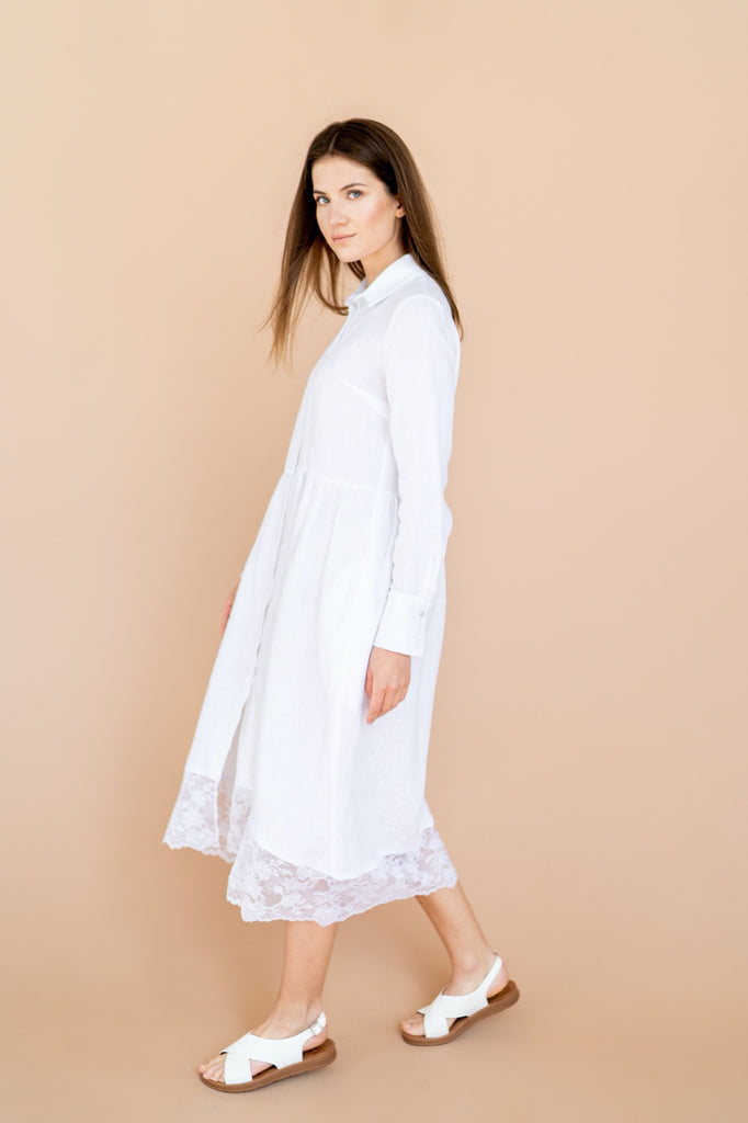 ladies linen shirt dress White Linen Dress with Lace