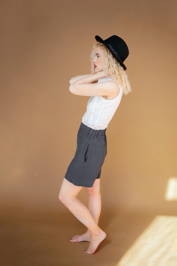 Linen Shorts Women Shorts With Pockets Shorts Kate Dark Grey