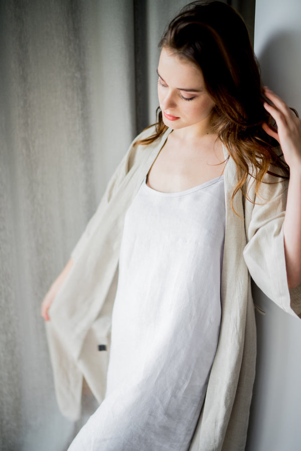 Linen Sleeping Dress Night Dress Light Grey Linen Bathrobe Basic Bathrobe Natural