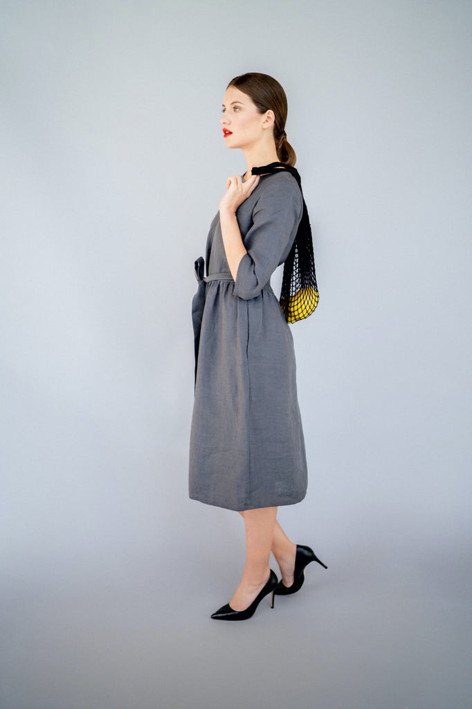 Gray Linen Dress with Belt | Back 2 Linen Back2Linen Gray Linen Dress with Belt | Back 2 Linen Back2Linen