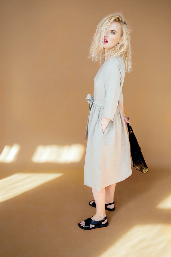 Linen Summer Dress Linen Dress Pockets Loose Fit Dress Maternity Dress Grace Natural