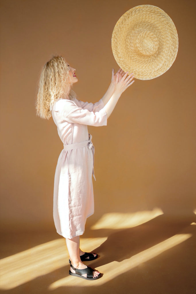 Pink Linen Dress with Belt