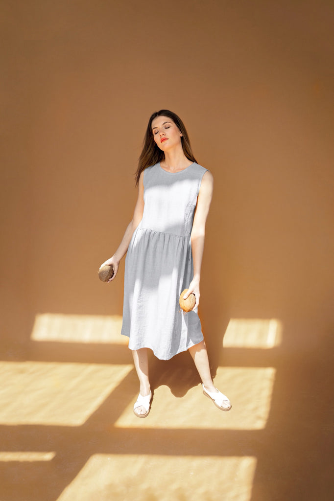 Natural Soft Linen Dress Sleeveless | Back 2 Linen Back2Linen Natural Soft Linen Dress Sleeveless | Back 2 Linen Back2Linen