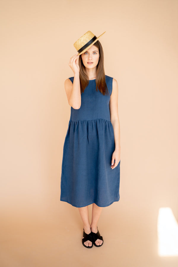 Linen Summer Dress Maternity Dress Plus Size Dress Sleeveless Dress Caroline Dark Blue