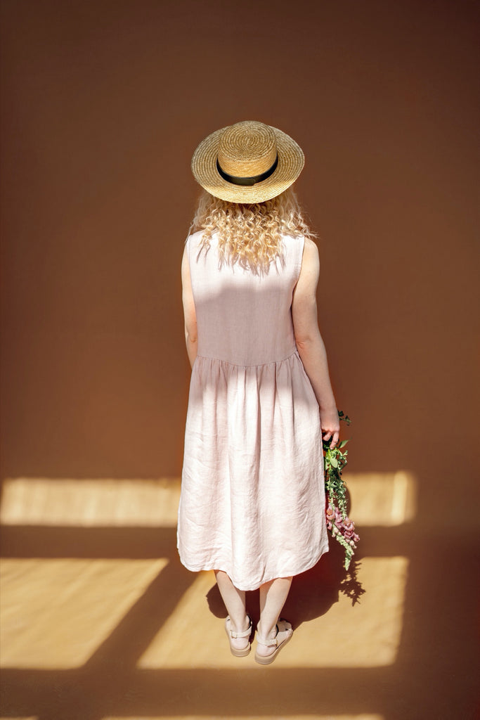 Blush Pink Linen Summer Dress
