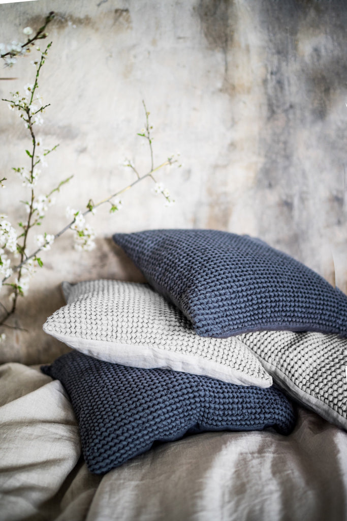 Linen Waffle Cushion Pillows Waffle Pillow Cover Dark Grey Light Grey