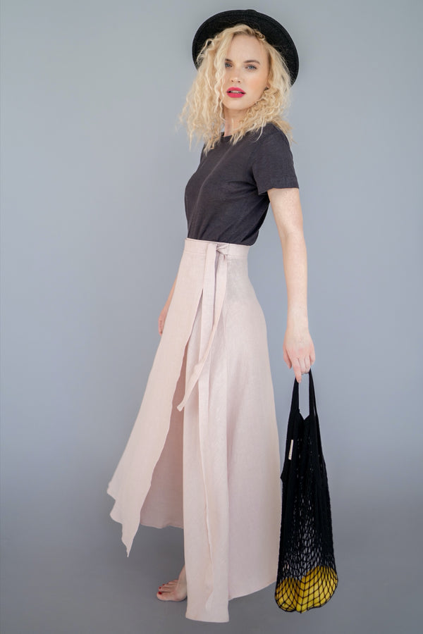 Long Linen Skirt Linen Maxi Skirt Wrap Skirt Laurel Pink