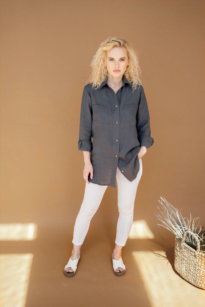 grey linen shirt womens