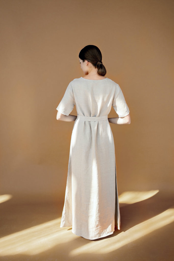 knee length dresses for ladies Linen Maxi Dress with Pockets