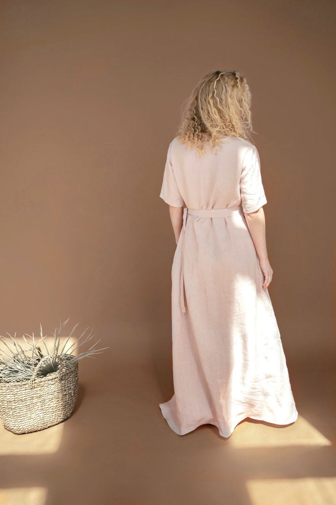 Blush Pink Linen Maxi Dress