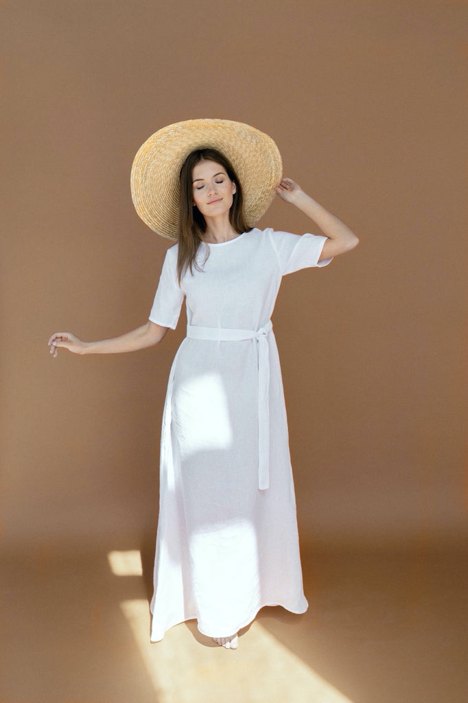 Maxi Dress Long Linen Dress Plus Size Dress Elizabeth Pure White