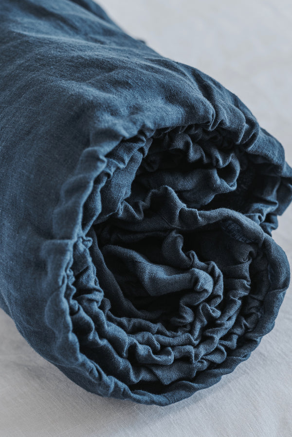 Natural Linen Basic Fitted Sheet Dark Blue 364