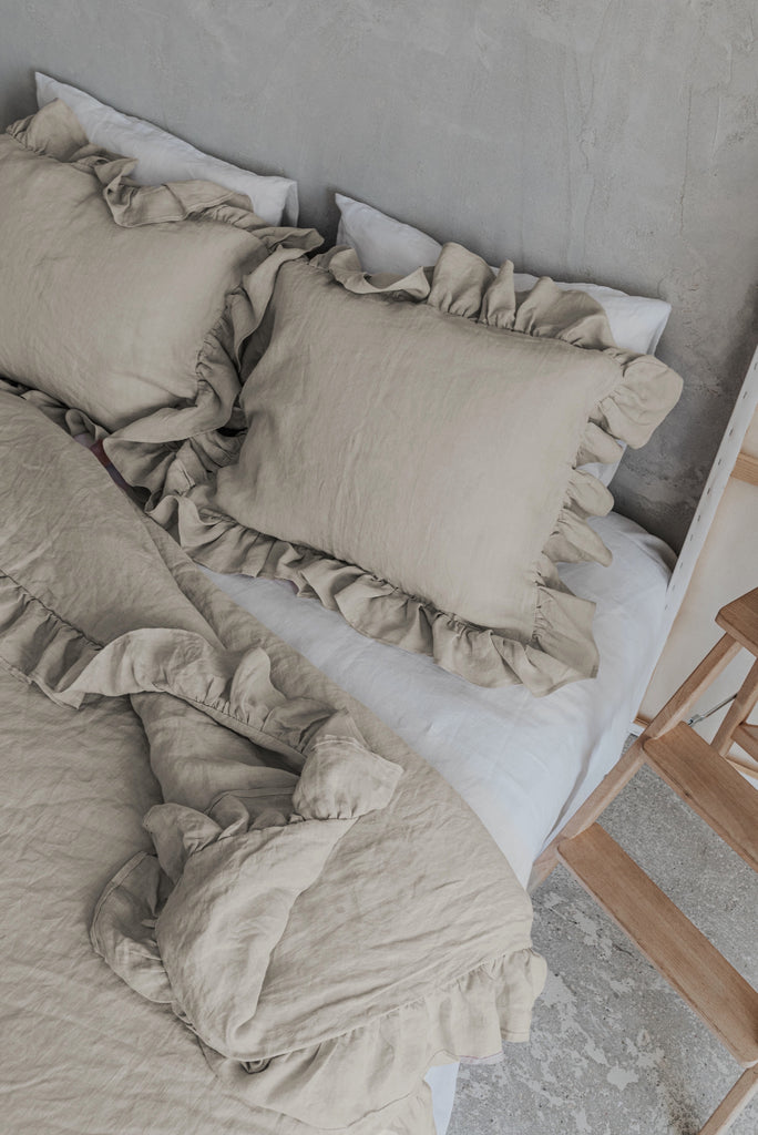 Natural Organic Linen Ruffle Duvet Cover Set Natural 420