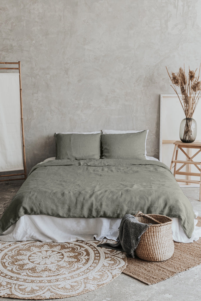 Organic Linen Basic Duvet Cover Set Green 3091