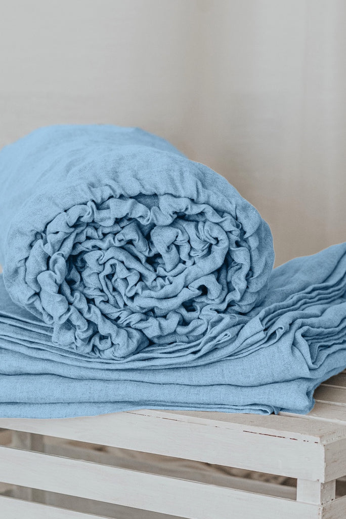 Organic Linen Basic Fitted Sheet And Flat Sheet Set Light Blue 3061