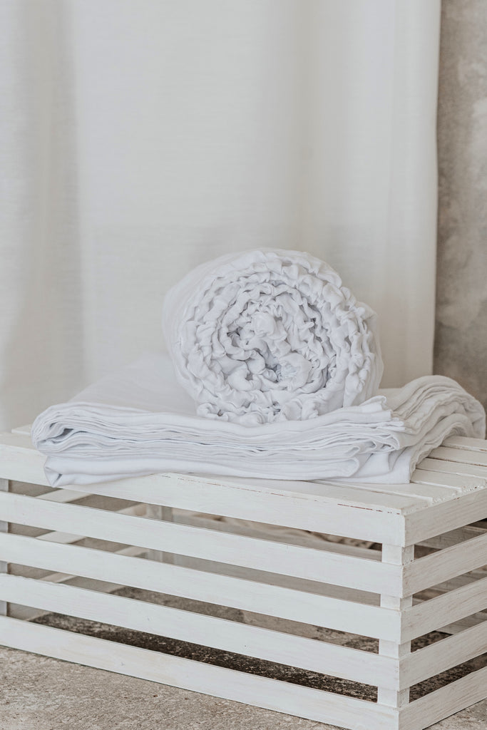 Organic Linen Basic Fitted Sheet And Flat Sheet Set Pure White 3071