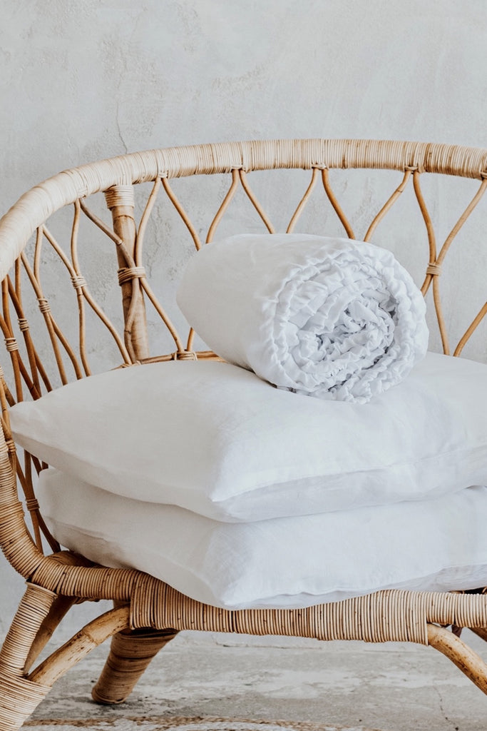 Organic Linen Basic Fitted Sheet And Pillowcases Set Pure White 2922