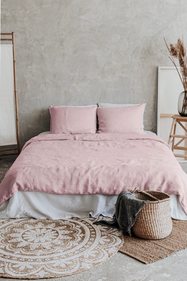 Organic Linen Zipper Duvet Cover Set Pink 39211
