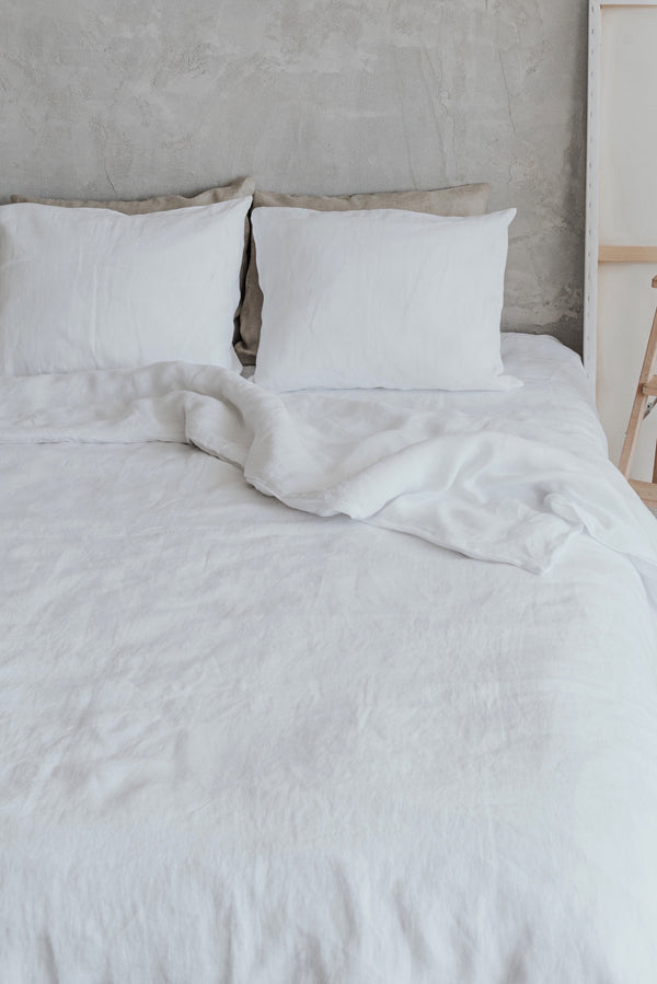 Organic Linen Zipper Duvet Cover Set Pure White 326