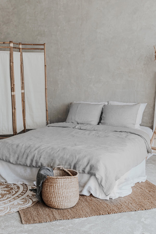 Organic Linen Zipper Duvet Cover Set391 Light Grey 