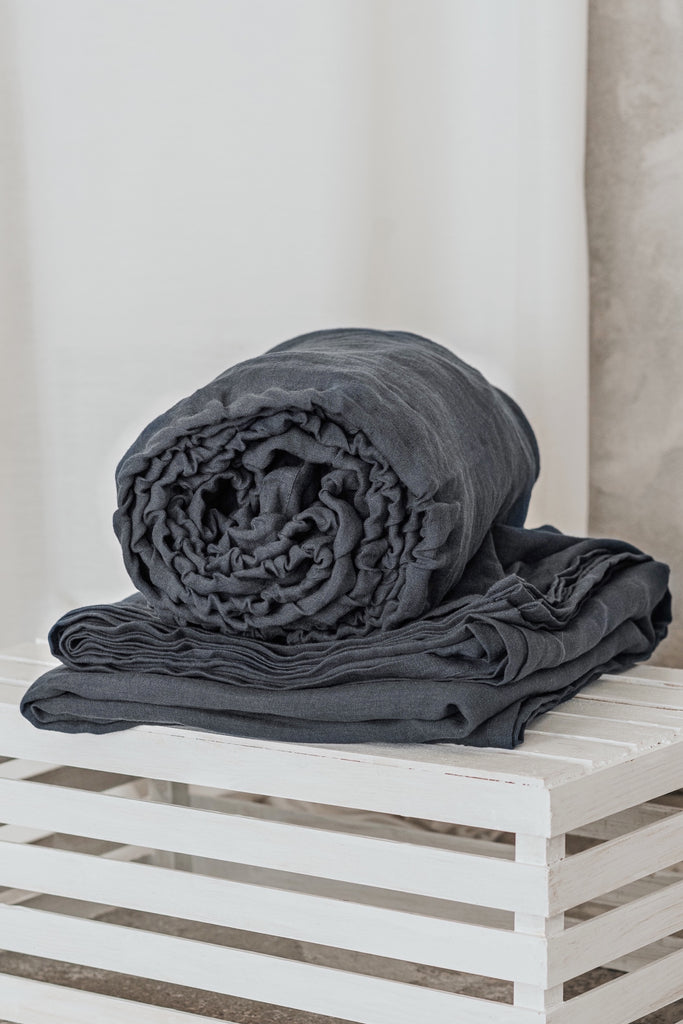 Organic Linenbasic Fitted Sheet And Flat Sheet Set Dark Grey 3731