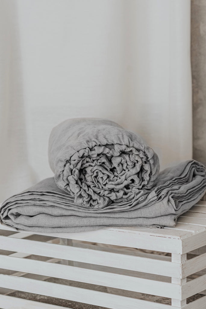 Organic Linenbasic Fitted Sheet And Flat Sheet Set Light Grey 3901