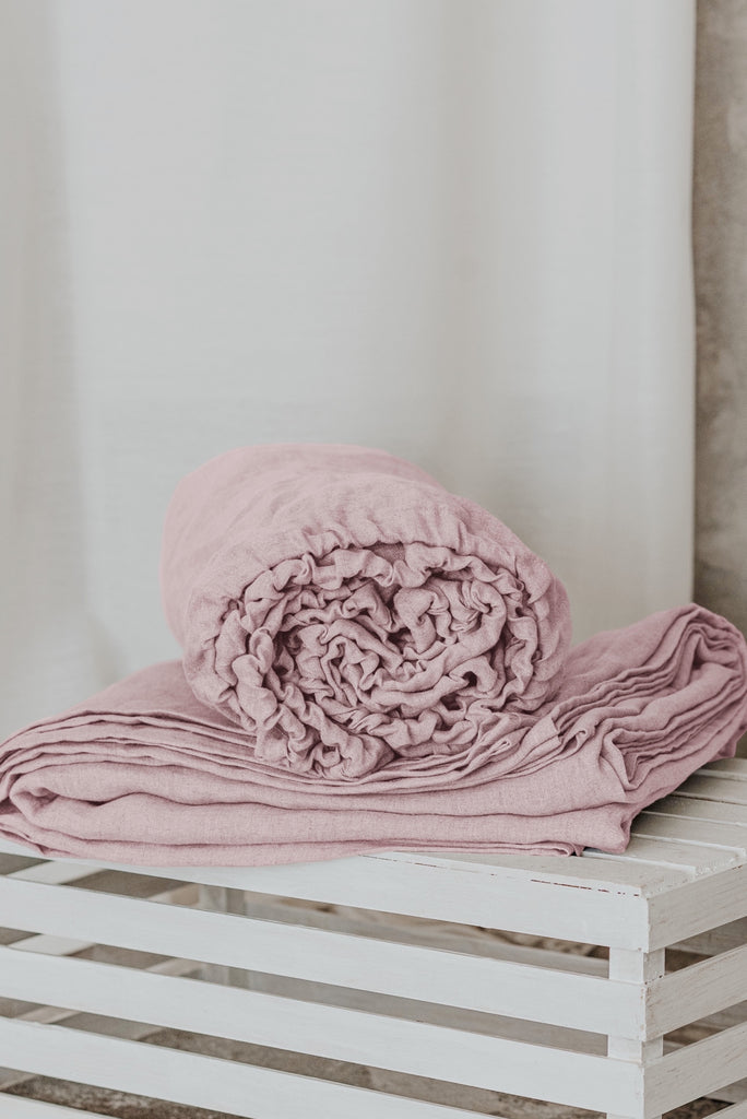 Organic Linenbasic Fitted Sheet And Flat Sheet Set Pink 3891