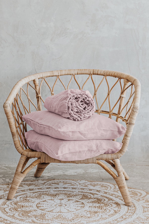 Organic Linenbasic Fitted Sheet And Pillowcases Set Pink 4041