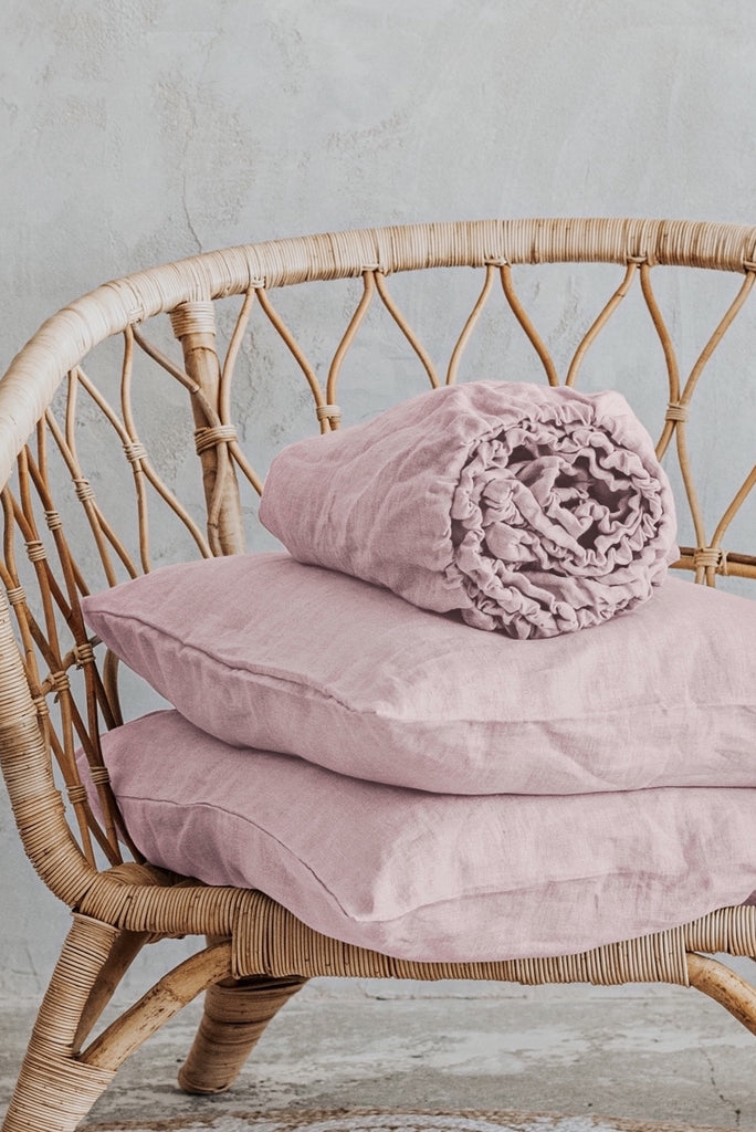 Organic Linenbasic Fitted Sheet And Pillowcases Set Pink 4042